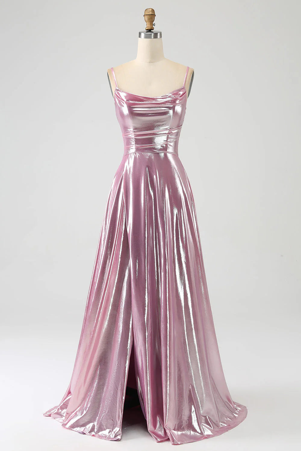 Vestido de fiesta largo con tirantes finos y abertura delantera en forma de A
